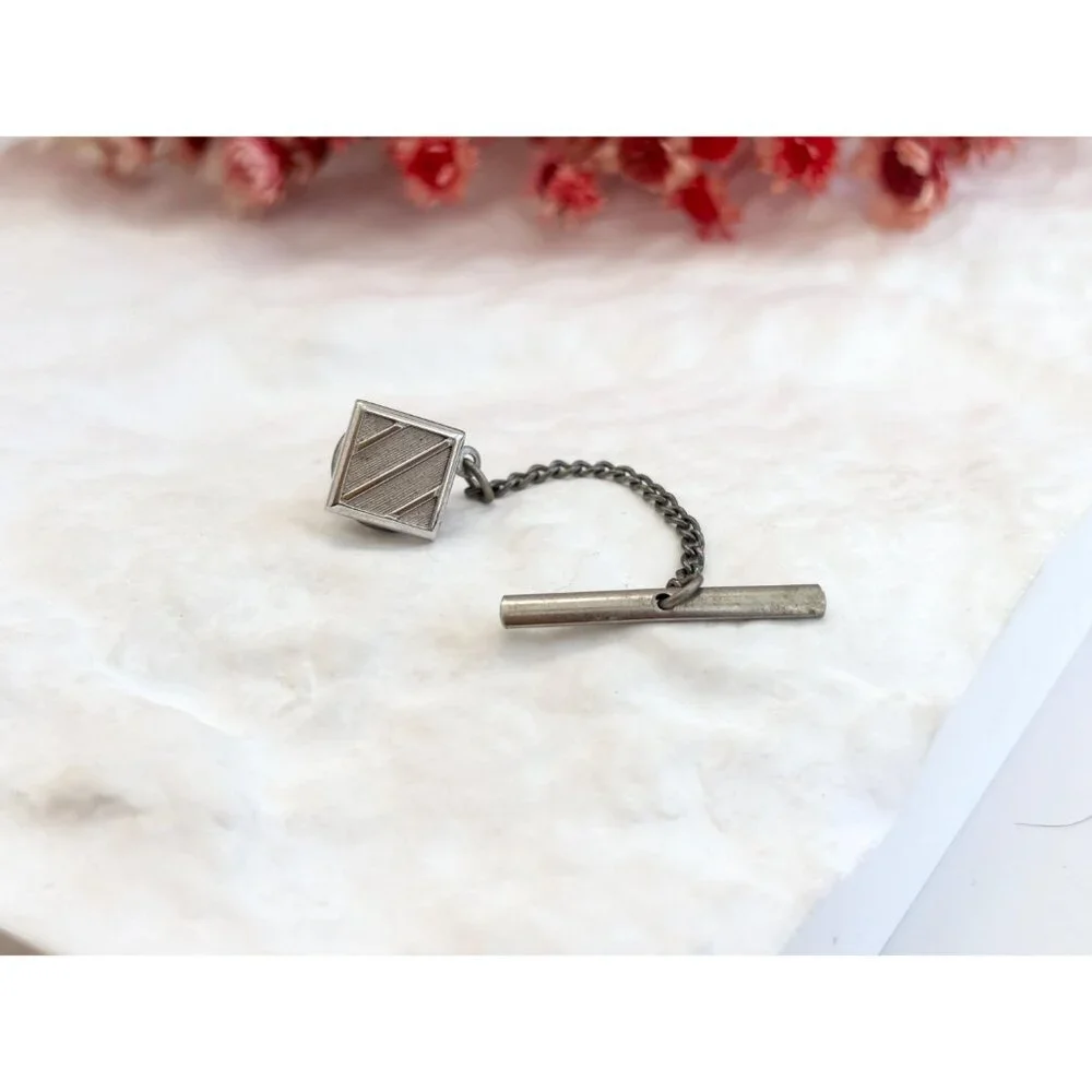 Square Geometric Minimalist Silver Toned Vintage Men's Tie Tack